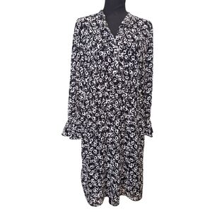 ⭐️JCrew Mercantile Black White Floral Semi Sheer Long Sleeve Dress Sz M